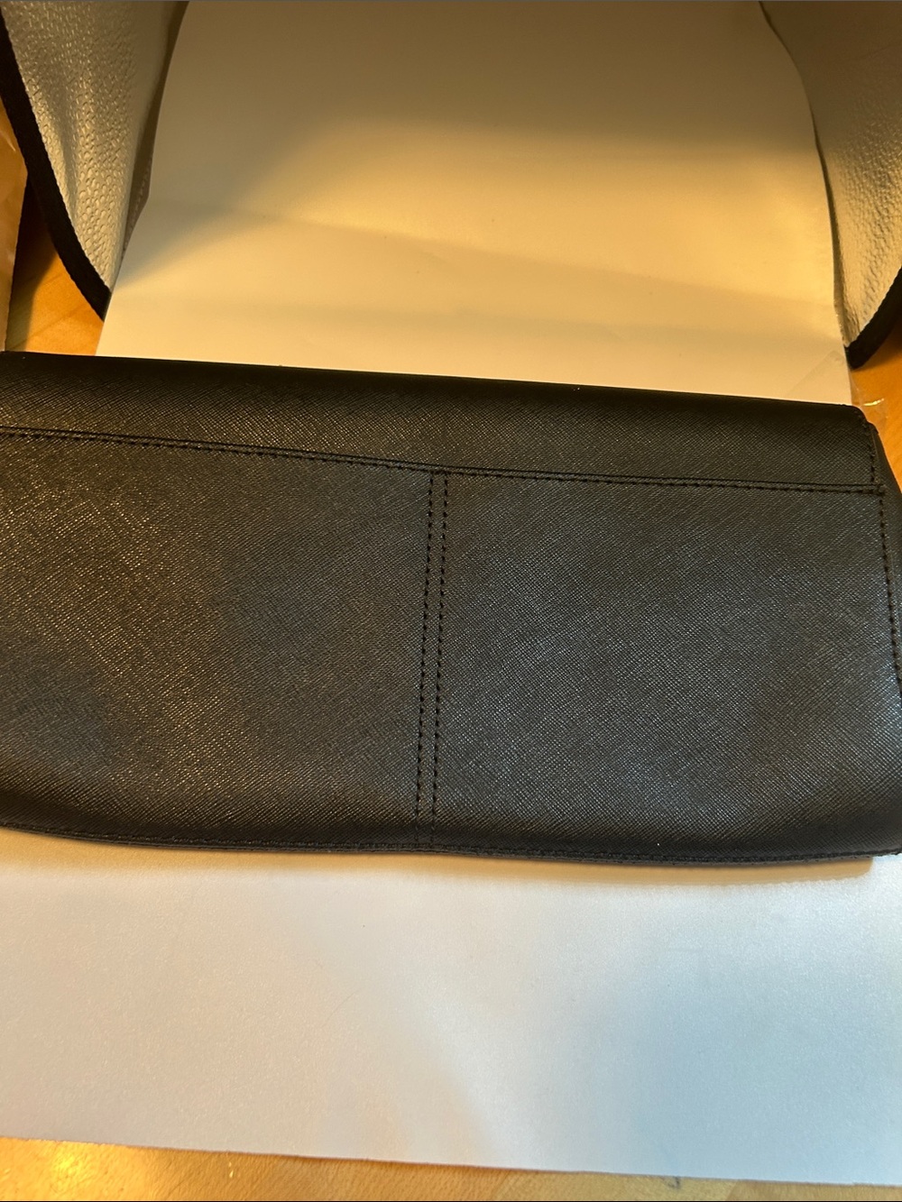 Calvin Klein black leather envelope clutch purse gold tone chain strap elegant - Picture 6 of 6